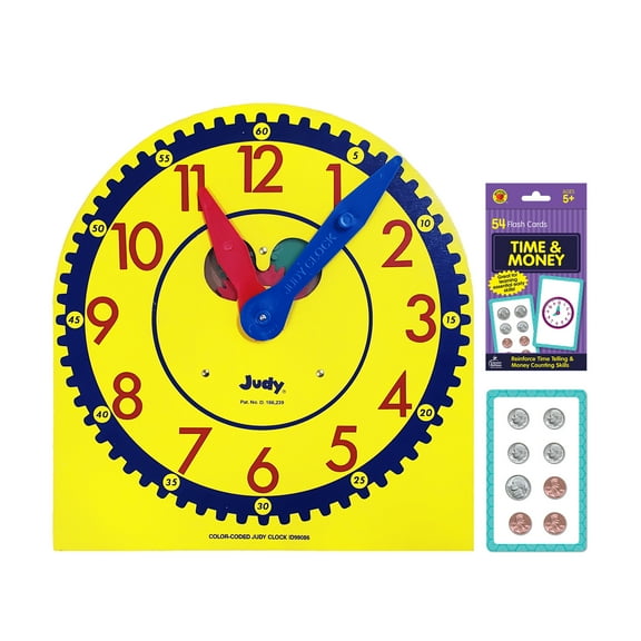 Carson Dellosa Flash Cards and Judy Clock Set (1 clock, 54 flash cards) Grade K-3