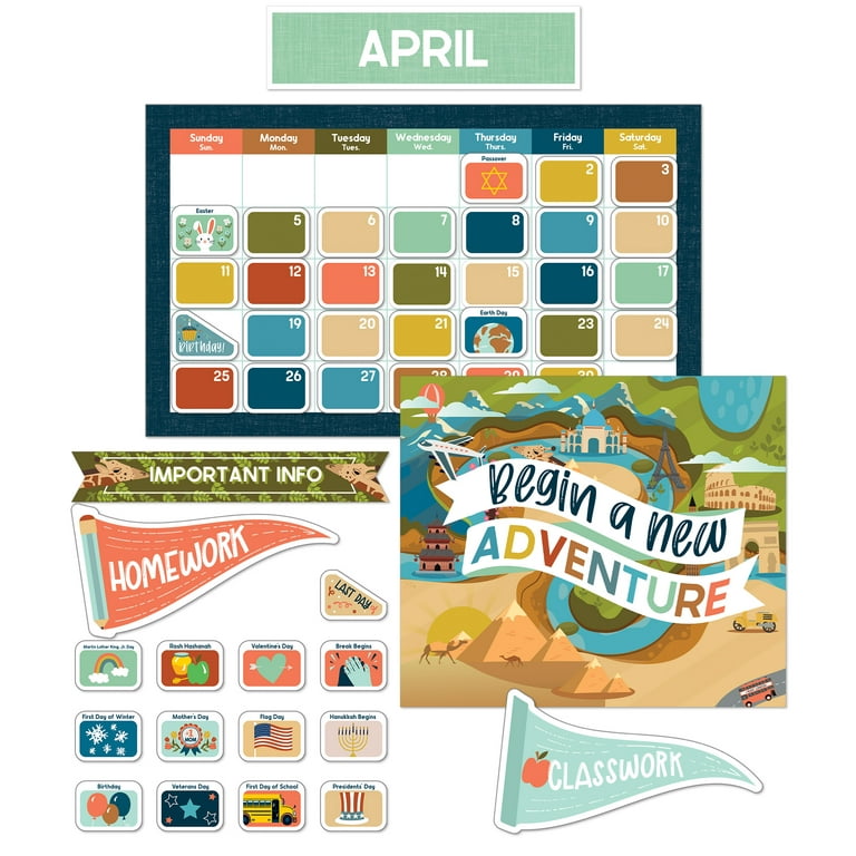 Calendar Bulletin Board Set, Let's Expolore, 123 Pieces Calendar Bulletin Board Set, Let's Expolore, 123 Pieces