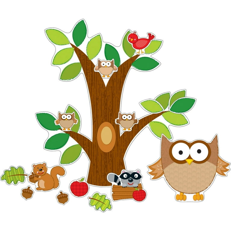 Carson Dellosa Owl Bulletin Board Set, Tree Cutout With Leaves 