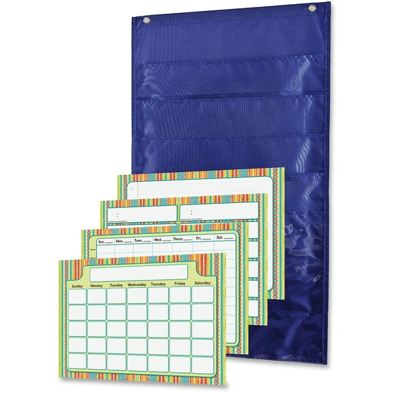 Carson-Dellosa Publishing Pocket Chart, Weekly, 6 Pockets, Polyester, 15w x 27 3/4h, Blue, 1 Kit