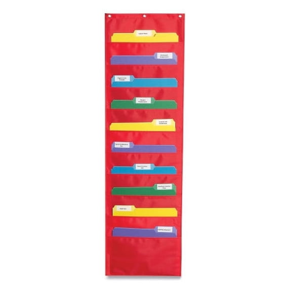 Carson-Dellosa Storage Pocket Chart, 10 Pockets, Hanger Grommets, 14 x 47, Red, Each