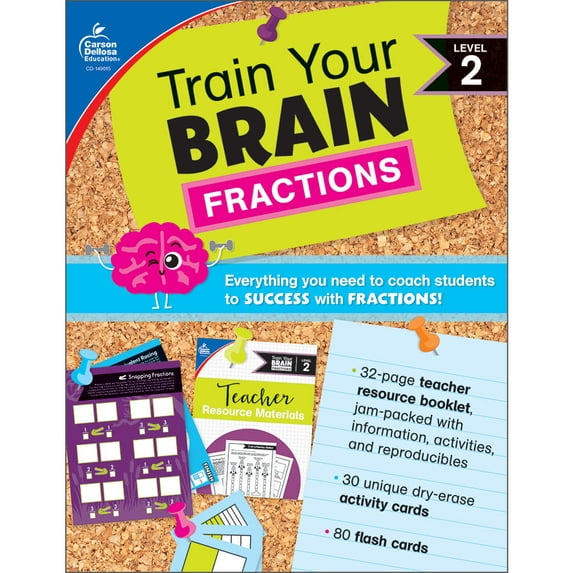 Carson Dellosa Train Your Brain: Fractions Level 2 Math Classroom Kit (111 pieces) Grade 3-5