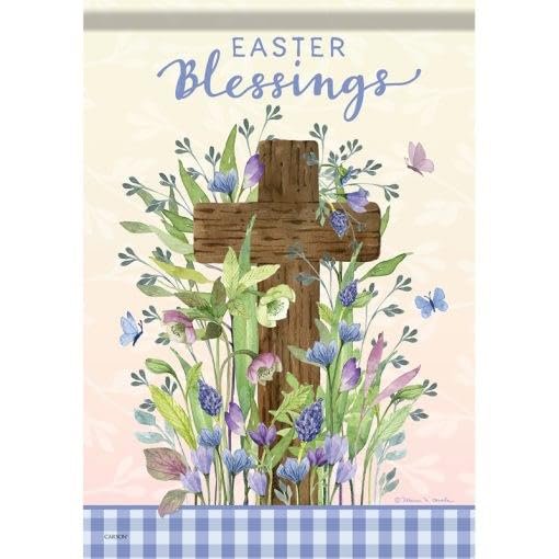 Carson Home Accents Flag-Garden-Dura Soft-Easter Blessings Cross (12.5" x 18")
