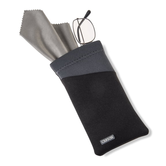 Carson Eyeglass Pouch, Black & Gray Protective Case for Glasses & Sunglasses Neoprene with Microfiber Cloth