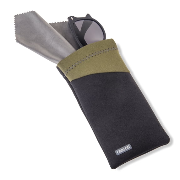 Carson Eyeglass Pouch, Black & Olive Protective Case for Glasses & Sunglasses Neoprene with Microfiber Cloth