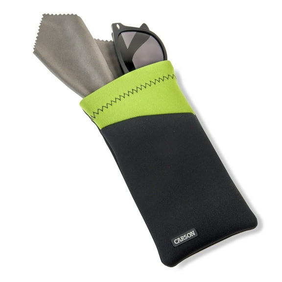 Carson Eyeglass Pouch, Gray & Green Protective Case for Glasses & Sunglasses Neoprene with Microfiber Cloth
