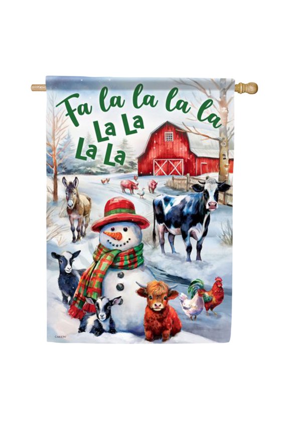 Fa La La La La House Flag, 28 x 40 inch Double Sided, Christmas Farm Banner, Snowman Animal Seasonal Outdoor Decor, Holiday Barn Large Yard Decoration