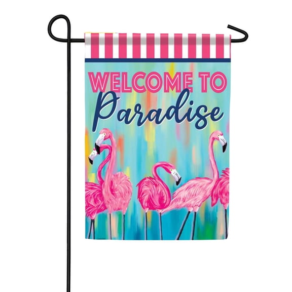 Carson Flamingo Paradise Garden Flag, 12.5 x 18 inch Double Sided, Pink Tropical Bird Banner, Spring Summer Seasonal Outdoor Decor, Beach Wildlife Yard Decoration
