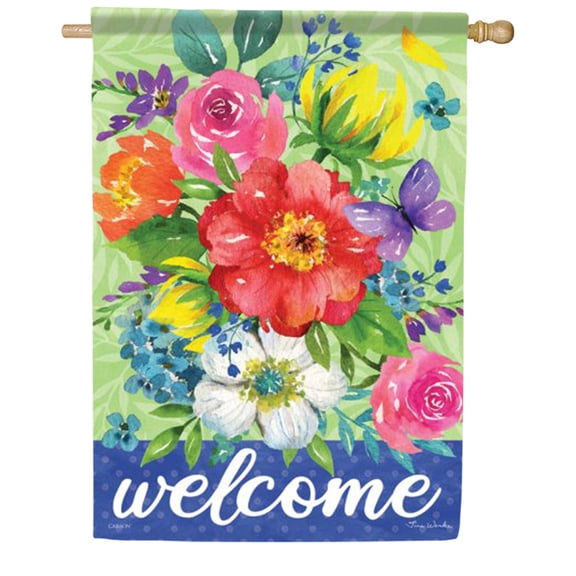 Carson Floral Spray House Flag, 28 x 40 inch Double Sided, Roses Wildflowers Bouquet Banner, Summer Spring Outdoor Decor, Welcome Floral Yard Decoration