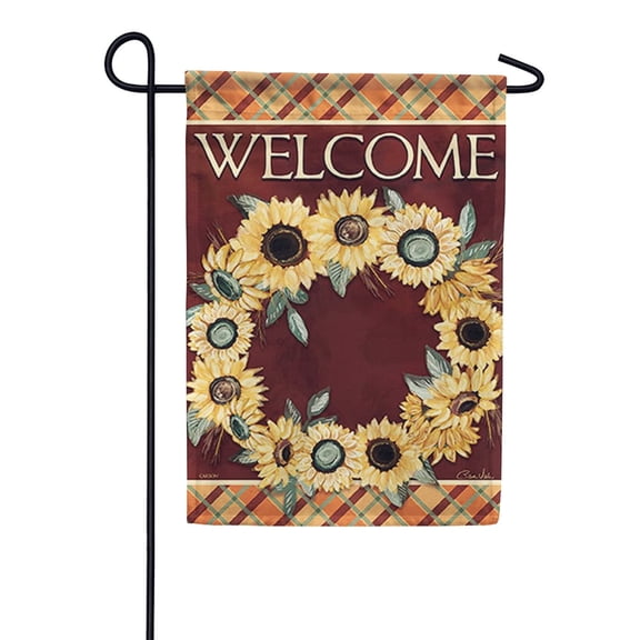 Carson Garden Flag - Sunny Wreath, Premium Dura Soft Fabric, Outdoor Yard Decorative Seasonal Flag, Size - 12.5 x 18 Inch