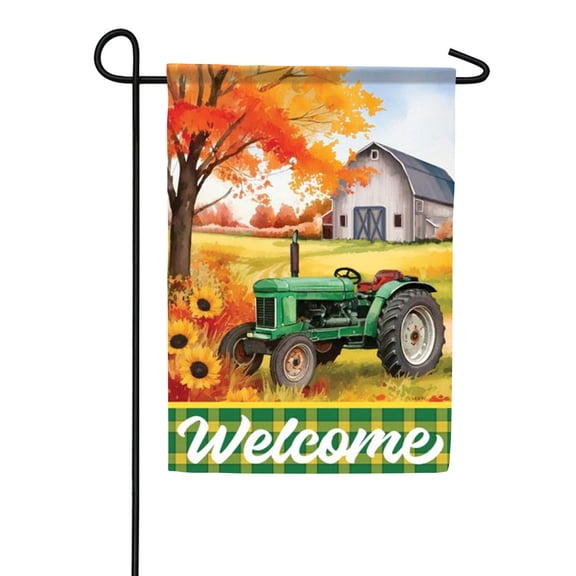 Carson Green Tractor Welcome Garden Flag, 12.5 x 18 inch Double Sided, Farm Barn Fall Banner, Sunflower Autumn Outdoor Decor, Harvest Yard Decoration