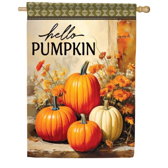 Carson Hello Pumpkin Steps House Flag, 28 x 40 inch Double Sided, Fall Autumn Harvest Banner, Porch Seasonal Outdoor Decor, Thanksgiving Holiday Large Yard
