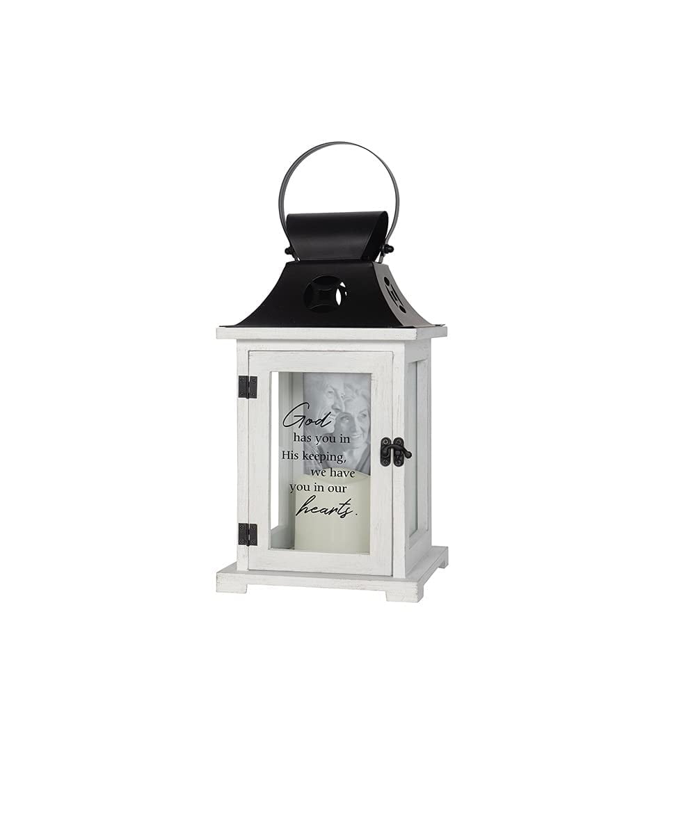 Black and White Tabletop Lantern with LED Candle and Timer
