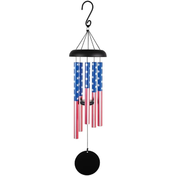 Carson Home 32" American Flag Wind Chime Aluminum Patriotic Outdoor Chime with Industrial Cord
