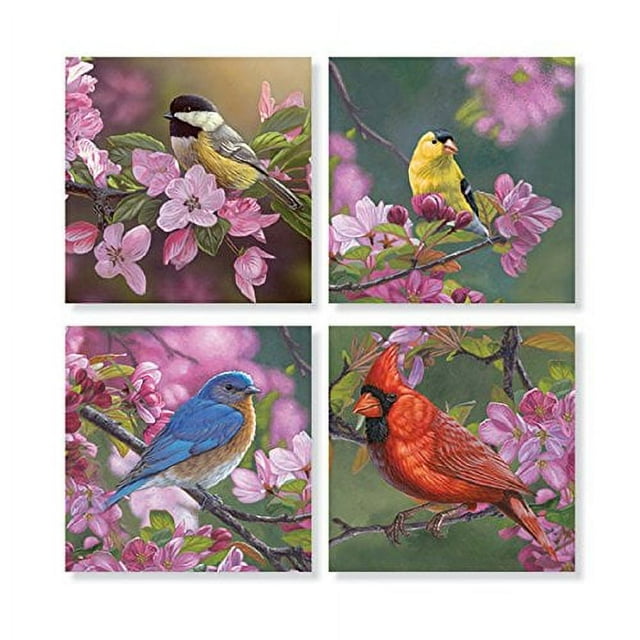 Carson Home Accents Mixed Birds on Pink Flowers" Square Stone Coaster