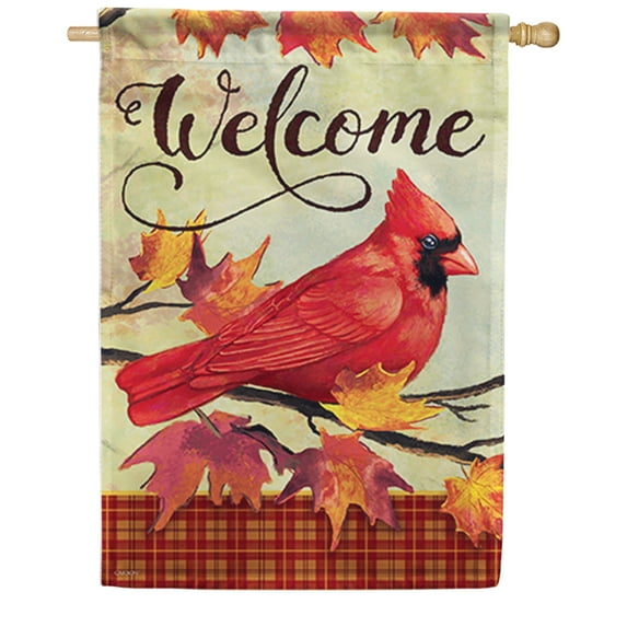Carson House Flag - Autumn Day Cardinal, Dura Soft Double Sided House Flag, 28 x 40 Inch Outdoor Yard Decorative Flag
