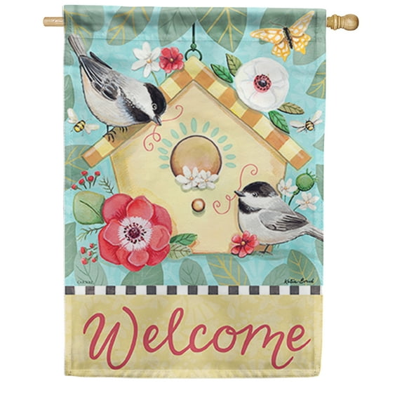 Carson House Flag - Birdhouse & Chickadees, Double Sided 28 x 40 inch