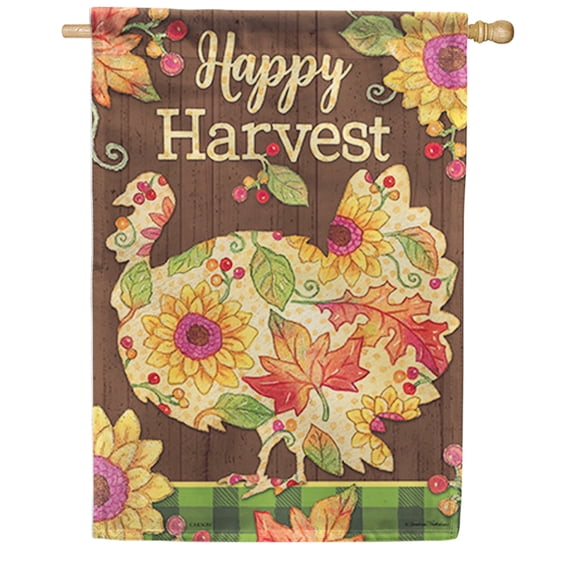 Carson House Flag - Harvest Turkey, Dura Soft Double Sided House Flag, 28 x 40 Inch Outdoor Yard Decorative Flag