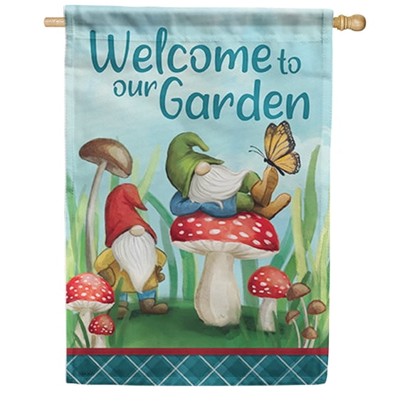 Carson House Flag - Mushroom Gnomes, Double Sided 28 x 40 inch