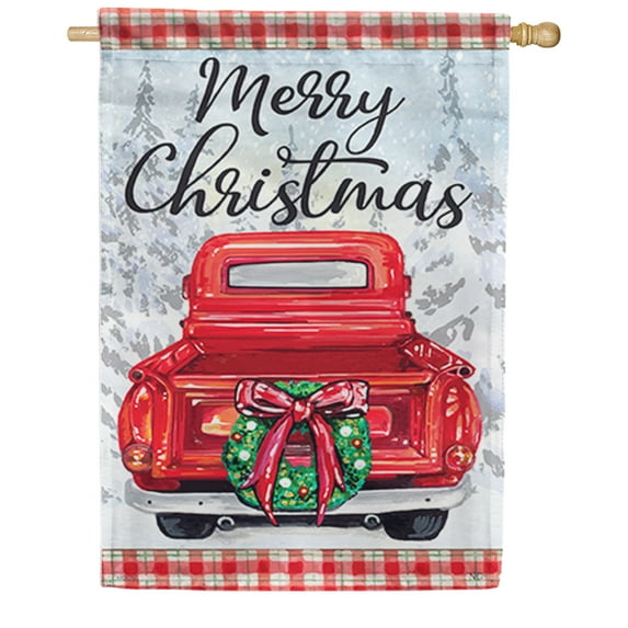 Carson House Flag - Wreath Truck, Dura Soft Double Sided House Flag, 28 x 40 Inch Outdoor Yard Decorative Flag
