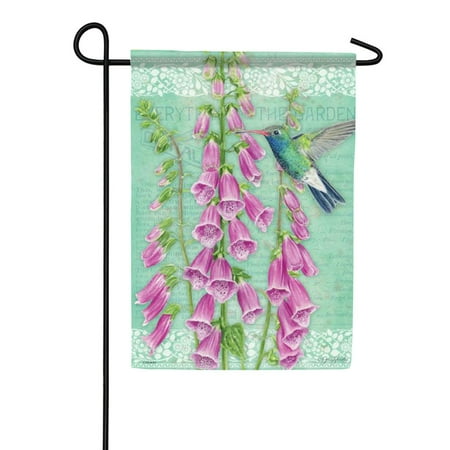 Carson Hummingbird Foxglove Garden Flag, 12.5 x 18 inch Double Sided, Bird Flower Banner, Mint Green Spring Outdoor Decor, Nature Wildlife Yard Decoration