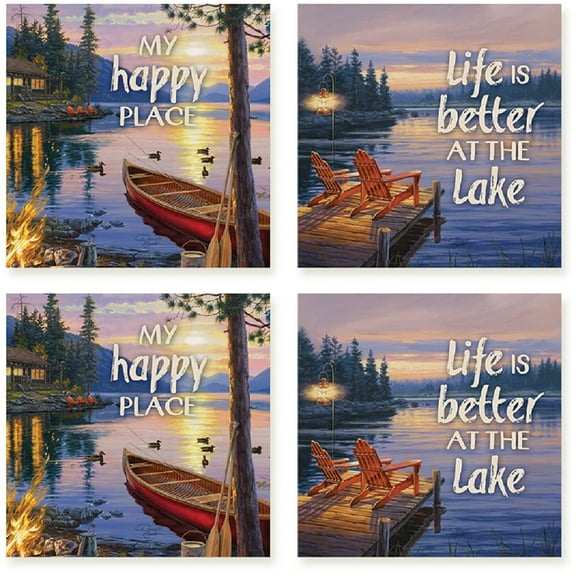 Carson Lake Square House Coaster Set