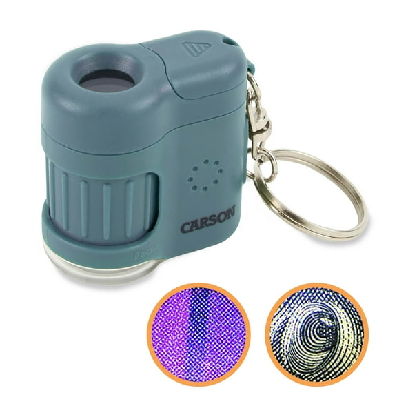 Carson MicroMini 20x LED Lighted Pocket Microscope with Built-In UV and LED Flashlight, Blue