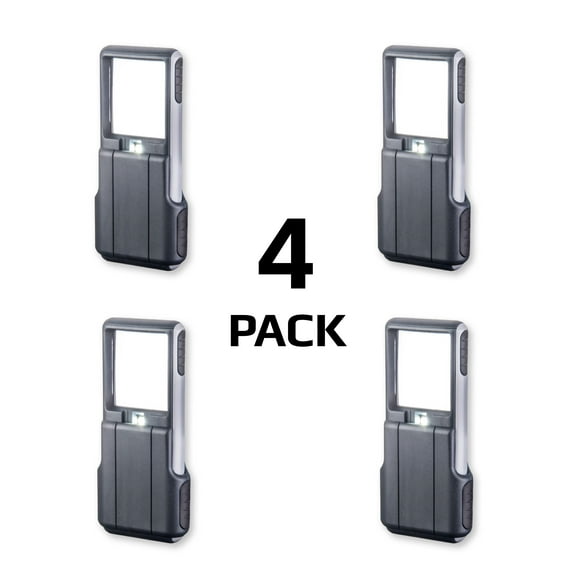 Carson MiniBrite 3x Compact Magnifier with Light & Protective Cover, Slides To Turn On Automatically - Magnifying Glass 4 Pack (PO-25MU)