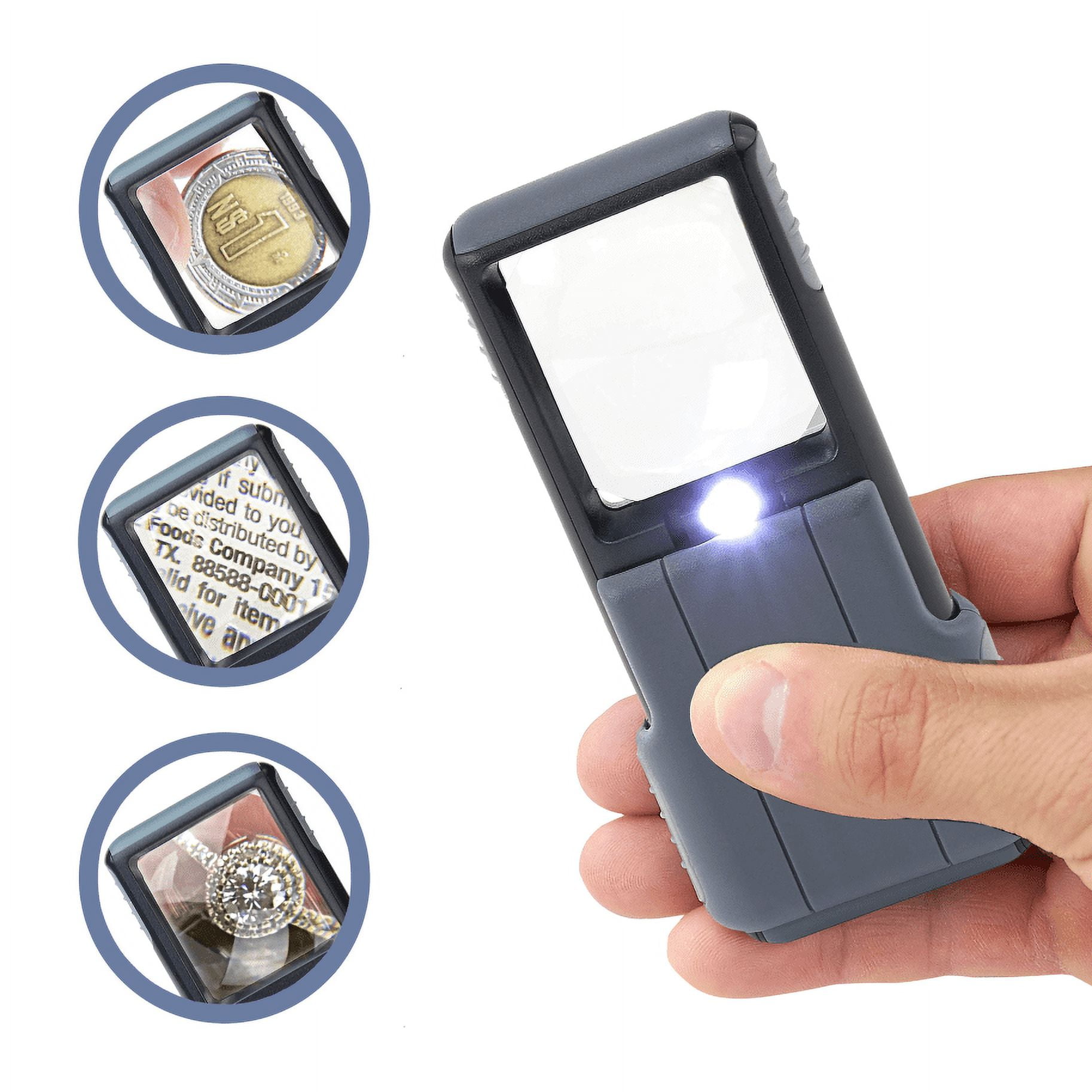Pocket Magnifier with Light Made in USA 5X LED Pocket Coin Magnifier with  5X, 8X Bifocal Lens by Electro Optix