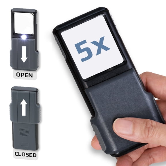 Carson MiniBrite Powerful 5x LED Compact Magnifier with Light & Protective Cover, Slide-Out Magnifying Glass