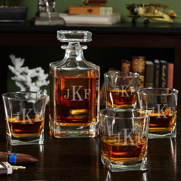 Carson Monogrammed Liquor Decanter Set with Rocks Glasses