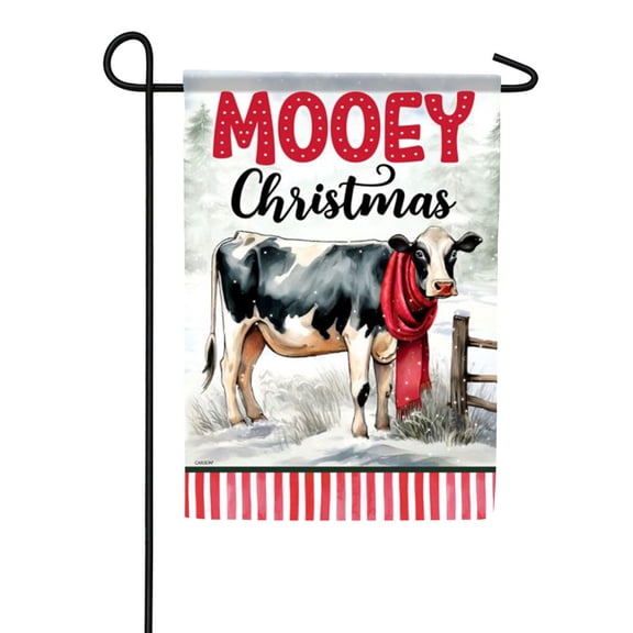 Carson Mooey Holstein Garden Flag, 12.5 x 18 inch Double Sided, Christmas Cow Banner, Farm Animal Holiday Outdoor Decor, Winter Snow Yard Decoration