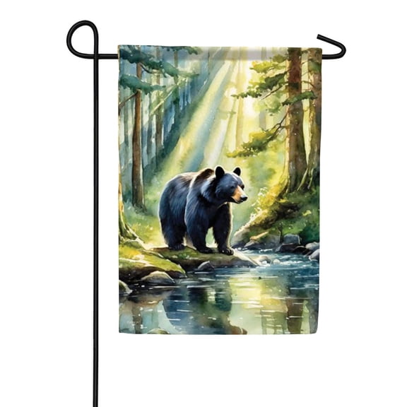 Carson Morning Light Bear Garden Flag, 12.5 x 18 inch Double Sided, Black Bear Forest Stream Banner, Wildlife Nature Outdoor Decor, Wilderness Yard Decoration