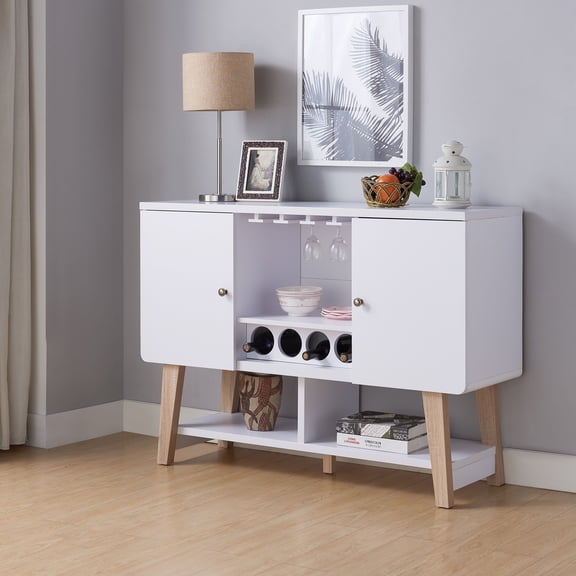 Carson Multi-Storage Wood Buffet, White and Weathered Sand
