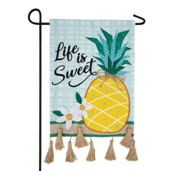 Carson Pineapple Garden Flag, 12.5 x 18 inch Double Sided, Life is Sweet Tropical Banner, Summer Outdoor Decor, Hospitality Fruit Yard Decoration