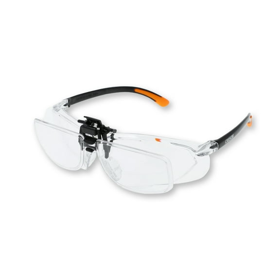Carson Safety Glasses +2.5 Diopter with Scratch-Resistant Polycarbonate Lens 1.5x Magnifier Flip-Up Lens System