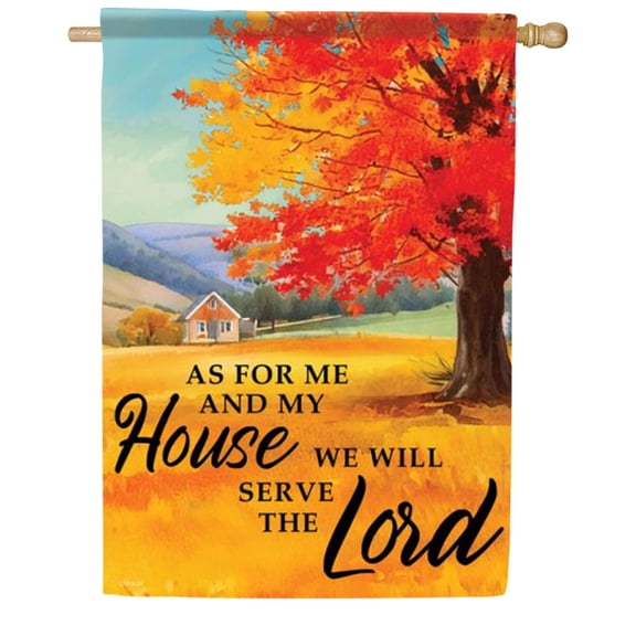 Carson Serve The Lord House Flag, 28 x 40 inch Double Sided, Biblical Scripture Autumn Tree Banner, Farmhouse Countryside Harvest Outdoor Decor, Fall Thanksgiving Religious Yard Decoration