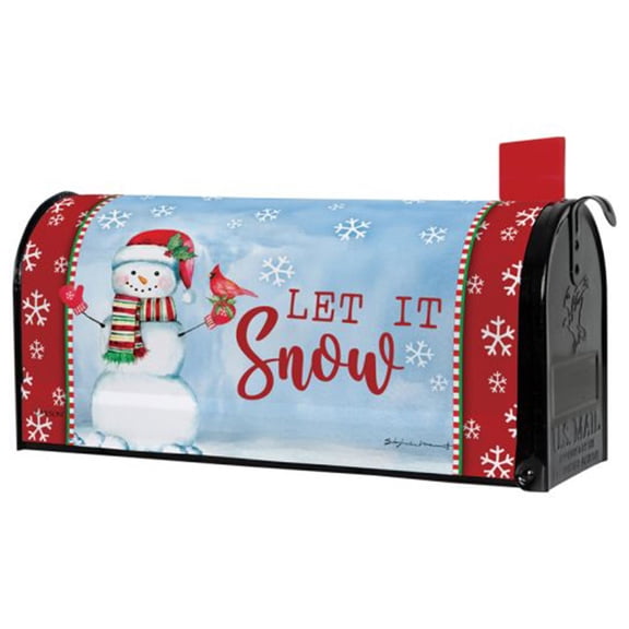 Carson Snowman Cardinal Mailbox Cover, 6.5 x 19 inch Nylon Fabric, Christmas Holiday Mailbox Decoration, Magnetic Weather Resistant Winter Let It Snow Bird Xmas Decorative