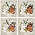 thumbnail image 1 of Carson Stoneware Coasters with Cork Back 4 Piece, Decorative Home Accents Square Stone Coaster Set, Monarch On White Flower Square House Coaster Set, 1 of 1