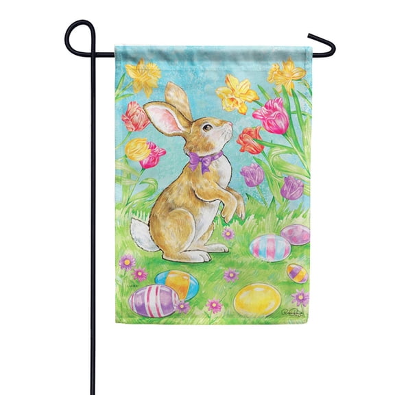 Carson Stop Smell Flowers Garden Flag, 12.5 x 18 inch Double Sided, Easter Bunny Spring Banner, Rabbit Egg Tulip Daffodil Outdoor Decor, Holiday Yard Decoration