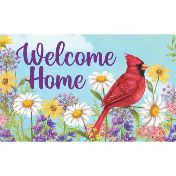 Carson Summer Cardinal Doormat, 29 x 17 inch, Welcome Home Bird Wildflower Mat, Red Cardinal Daisy Meadow Design, Non Slip Rubber Backing, Spring Outdoor Entry Floor Decor