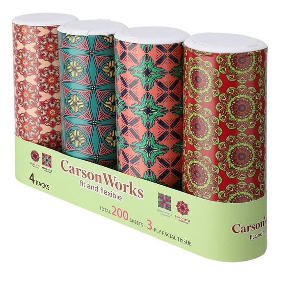 Carson Works Car Tissues Holder 4 Packs Round Car Tissues Cylinder Fit for Car Cup Holder, Home Small Tissue Dispenser with Refill Tissues for Car Bathroom Office