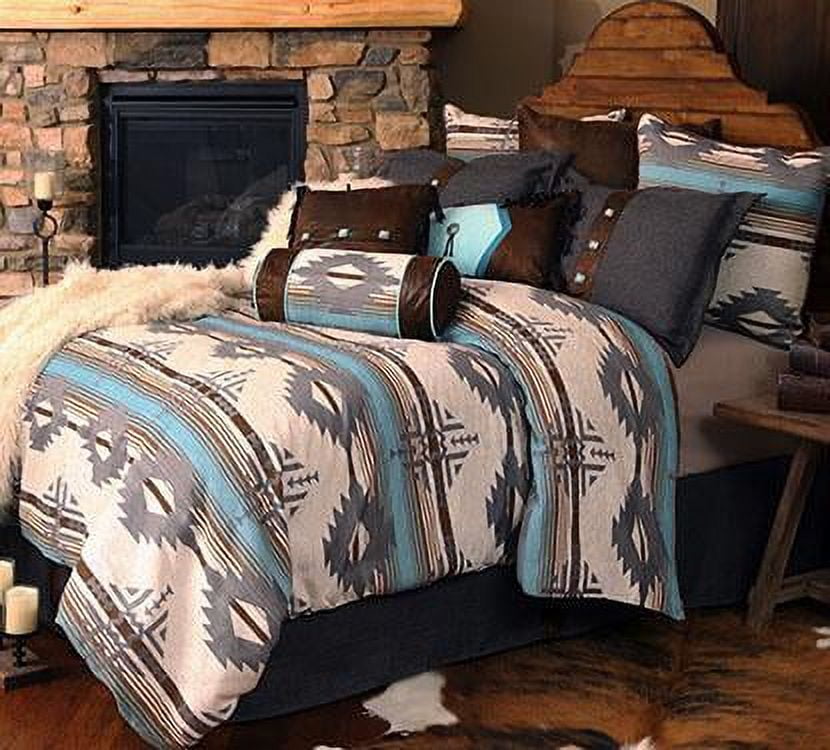 King Gray and Blue Southwestern Microfiber Bed in a Bag Set
