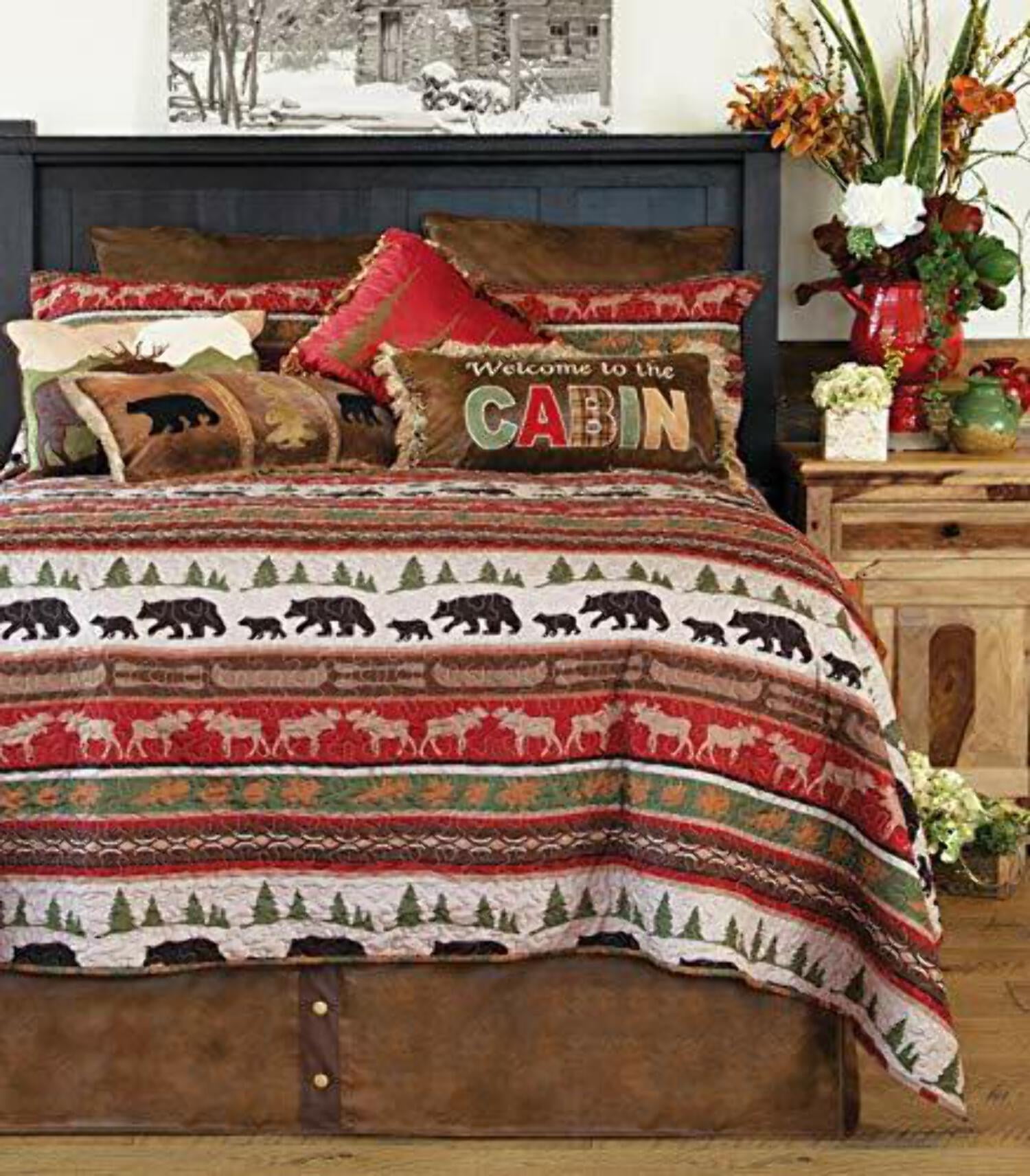 Rustic Brown and Red Microfiber Full Quilt Set