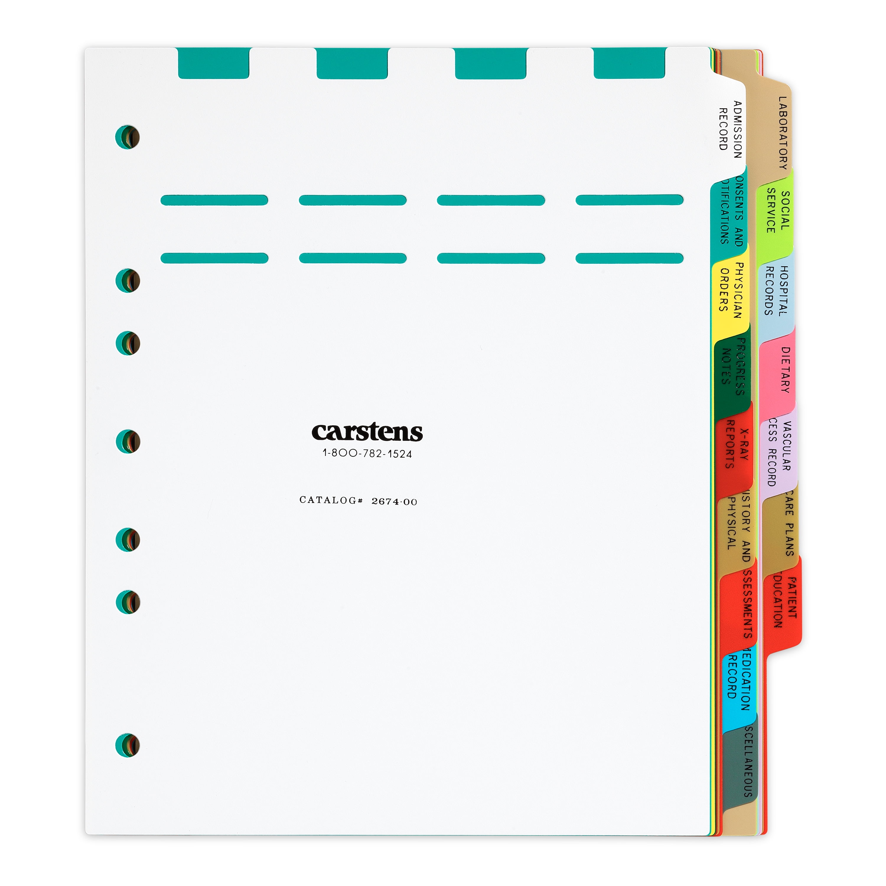 Carstens Heavy Duty Plastic Dialysis Divider Set, 16Tab, with Pull Tab