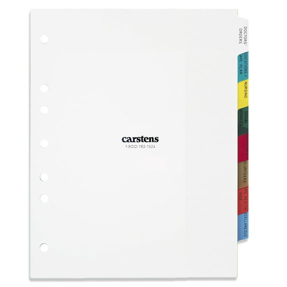 Carstens Heavy Duty Plastic Hospice Divider Set, 8-Tab, Multi-Color, for Side-Opening 3-Ring and 5-Ring Binders