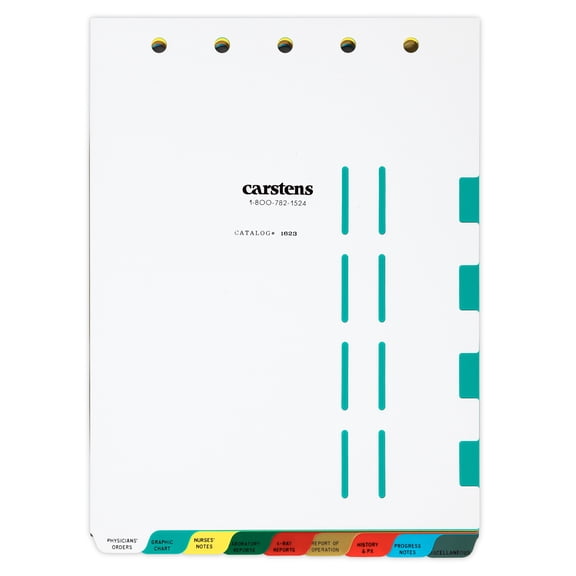 Carstens Heavy Duty Plastic Hospital Divider Set, 9-Tab, with Pull Tab Die Cuts, Multi-Color, for Top-Opening 2-Ring, 3-Ring and 5-Ring Binders