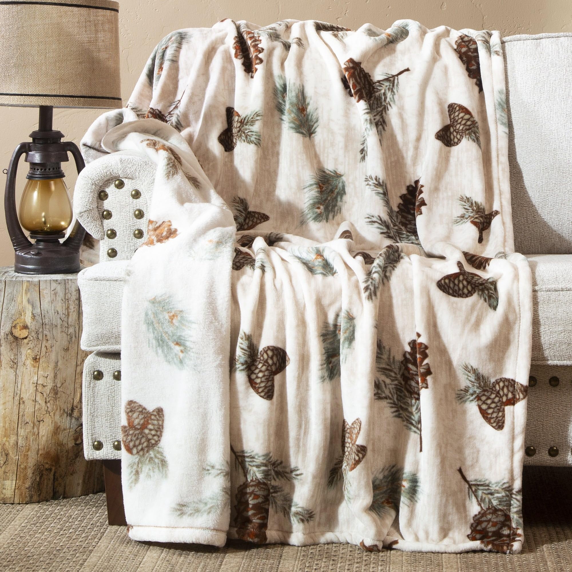 Rustic Pine Lightweight Fleece Sherpa Reversible Throw Blanket