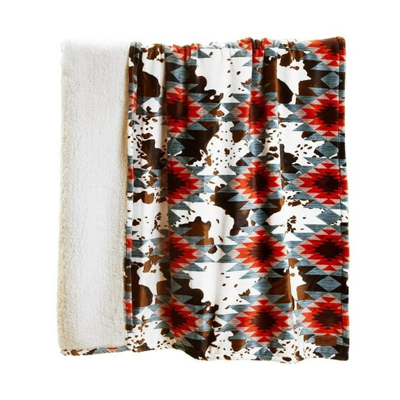 Carstens, Inc. Wrangler Ultra Premium Super Soft Plush Sherpa Fleece Oversized Throw Blanket 54" x 68", Southwestern Cowhide