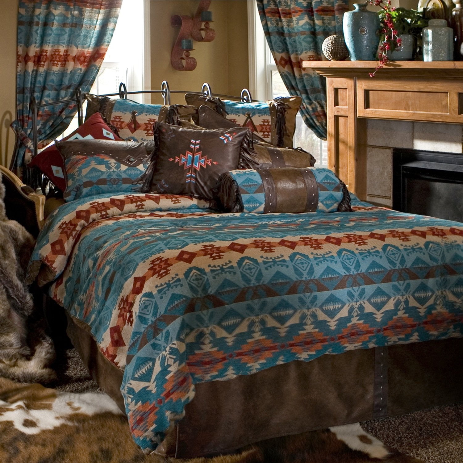 Carstens Turquoise Chamarro Southwestern Comforter Set Queen
